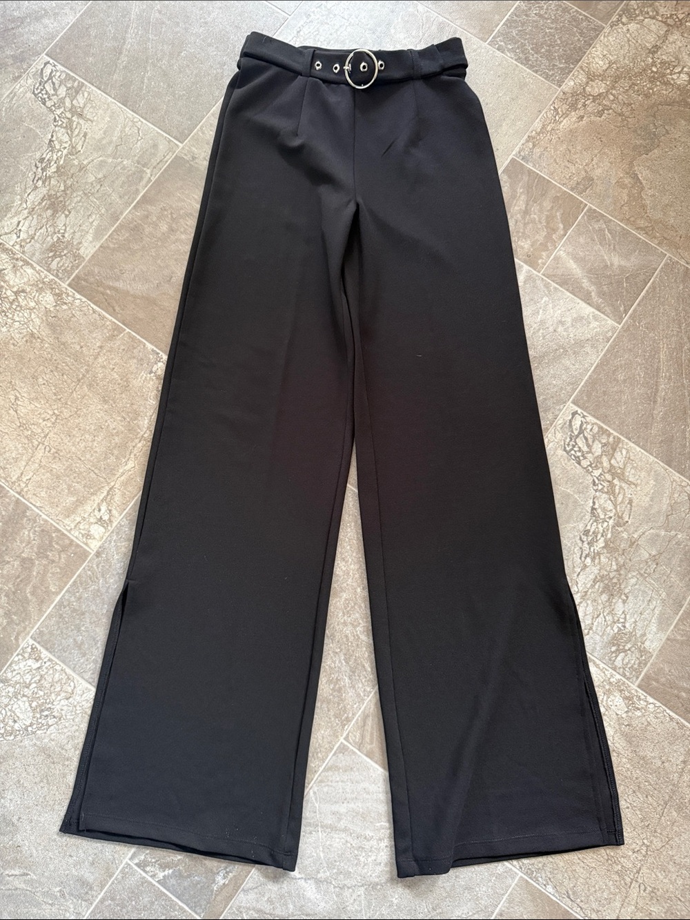 Suzy Shier High-Waist Black Wide-Leg Pants with Belt NWOT XS